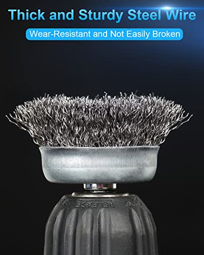 Rocaris 6 Pack Carbon Steel Wire Wheel Brush, Wheel Brush for Dill | 1/4-Inch Hex Shank, Cup Brush Set, Pen Brush for Rust Removal, Corrosion and Scrub Surfaces