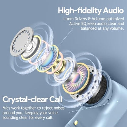 Active Noise Cancelling Ear Buds Wireless Earbuds 80H Playtime Bluetooth Headphones with LED Display Case, Hi-Res Audio Clear Calls Earphones with Over Ear Hooks for Running Gym Workout Sierra Blue - color: Sierra Blue