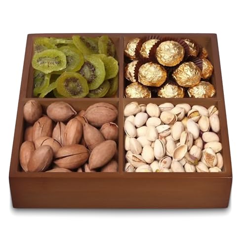 FUNSUEI 2 PCS Multi Compartment Wooden Tray, Divided Wooden Tray, Square Bamboo Trays with 4 Sections, Bamboo Divided Serving Trays Storage Box for Snacks Appetizers, 9 x 9 x 1.77 Inch - size: 2 PCS 4 Sections