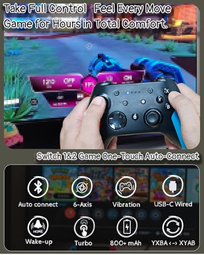 Wzuicov Wireless & Wired Gaming Controller, Bluetooth / USB Dual Mode for iPhone, Android, Switch, Switch 2, PC, TV Box, Tesla, Apple Arcade & Android Games Ready, Includes 2 USB-C Cables & Adapter