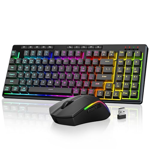 Redragon S156 Wireless Keyboard and Mouse with Tri-Mode, Mechanical Feel Keyboard and 4800 DPI 61G Ultra-Light Gaming Mouse, RGB Backlit, 4 Macro Keys, Long Battery Life for PC, Mac, Ideal for Gamer - color: Deep Black