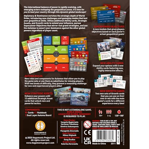 World Order: Diplomacy & Dominance - Board Game Expansion, New Challenges, Strategic Paths & Modes, Double-Layered Automa Board, Ages 14+, 1-4 Players - style: Diplomacy & Dominance