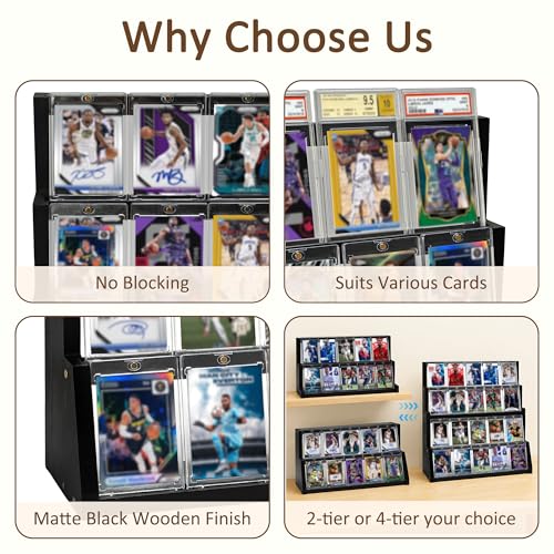 4-Tier Wooden Trading Card Display Stand - Black Detachable Wooden Display for Graded Cards, Baseball & Basketball Card Collection Showcase(WD4340) - color: Black 4-tier