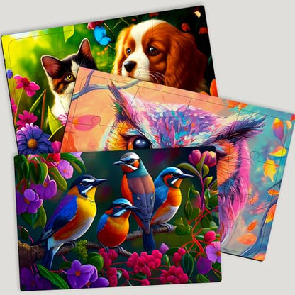 Large Piece Dementia Puzzles for Seniors - 3 Activities for Elderly | Cat, Dog, and Birds - Jigsaw Puzzles for Elderly - Dementia Activities for Adults - Alzheimers Puzzle Games and Gifts