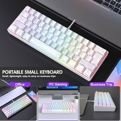 Snpurdiri 60% Wired Gaming Keyboard, 61 Keys RGB Backlit Ultra-Compact Contour Line Small Gaming Keyboard, for PC/Mac Gamer, Typist, Travel, Easy to Carry on Business Trip (White) - color: White(Contour-line)