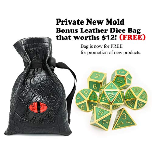 Haxtec Gold Glowing Blue Metal DND Dice Set Glow in the Dark Enamel D&D Dice with Dragon Eye Leather Dice Bag Compatible with Dungeons and Dragons TTRPG Gift for DND Lovers DM Masters - color: Gold Blue Green