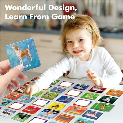 Hebayy 36 Pairs Animal Matching Game, 72PCS Spanish Flashcards 36 Designs Memory Cards Educational Learning Toys for Preschool 4 5 6 Years Old (Each Measures 2” X 2”) - style: Real Animals-B (Spanish version)