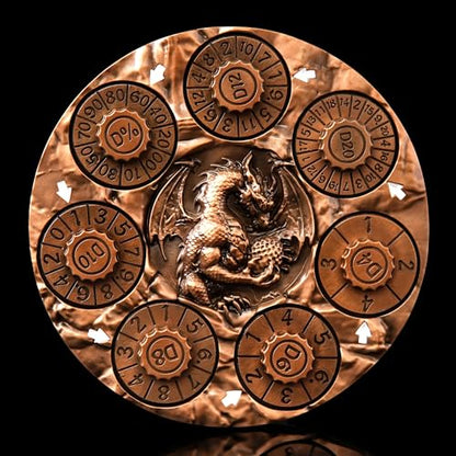 7-in-1 Spinner Dice Set – 3D Metal Dragon-Embossed Polyhedral RPG Accessory Role Playing Dice for Dungeons & Dragons, Pathfinder, RPG and Tabletop Games (D4, D6, D8, D10, D%, D12, D20) Copper - color: New-copper