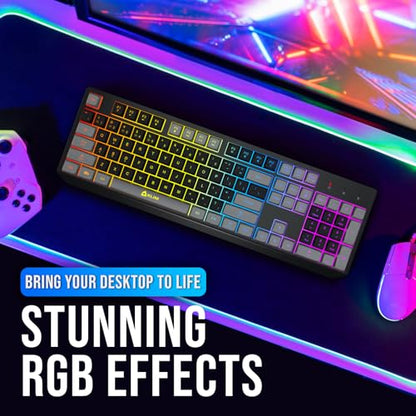 KLIM Chroma Wireless Keyboard – RGB Backlit Gaming, Rechargeable Battery, PC Keyboard, Durable & Water-Resistant, Compatible with PS4, PS5 & Mac - Black - color: Black grey