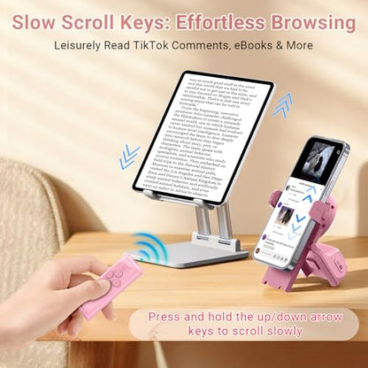MILOUZ Remote Control Scrolling for Tiktok with Phone Stand,Page Turner for Kindle App E-Book,Bluetooth Camera Shutter Remote for iPhone, Android,iOS,iPad,Tablet - color: Rose Pink