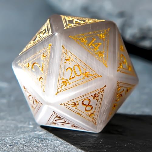 1PCS Gem D20 DND Dice - 25mm 20 Sided Crystal Cat Eye D&D Dice for Dungeons and Dragons, RPG, Roleplaying Games MTG Table Games, Handmade Polyhedral Dice(Pattern Grey) - color: D20 Cat Eye-pattern Grey