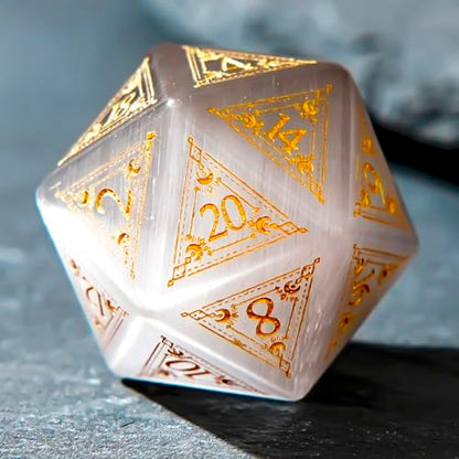 1PCS Gem D20 DND Dice - 25mm 20 Sided Crystal Cat Eye D&D Dice for Dungeons and Dragons, RPG, Roleplaying Games MTG Table Games, Handmade Polyhedral Dice(Pattern Grey) - color: D20 Cat Eye-pattern Grey