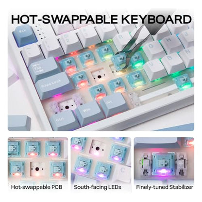 EPOMAKER TH108 Full Size Mechanical Keyboard, Wireless Gaming Keyboard with 8000mAh Battery, Creamy Gasket, 108 Keys, Hot Swap, Custom Driver, RGB Backlight (Blue&White, Sea Salt Silent) - color: Blue&White, size: Sea Salt Silent
