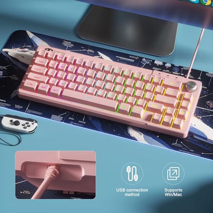 MageGee Mini 60% Gaming Keyboard, RGB Backlit Ultra-Compact Keyboard, TS68 Ergonomic Waterproof Mechanical Feeling Office Computer Keyboards for PC, MAC, PS4, Xbox ONE Gamer - color: Light pink