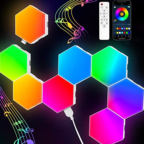 TISOFU 8 Pack Hexagon Lights LED Wall Panels, RGB Color Gaming Light Decoration with APP/Music Sync & Remote, Boys DIY Smart Modular Hexagonal Honeycomb Bedroom Glide Hex Tiles Panel - size: 8 Pack