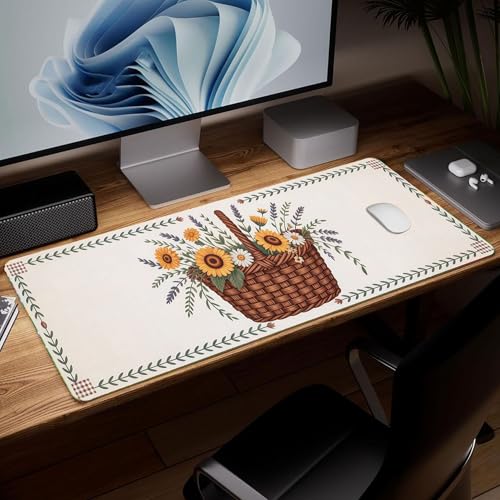 Leather Flower Desk Pad, Colorful Art Mouse Pad Large Computer Keyboard Gaming Mousepad Waterproof Desktop Protector & Cover, Decorative PU Leather Laptop Mouse Mat Home Decor 10 x 25.6 inch C106 - color: Colorful-6
