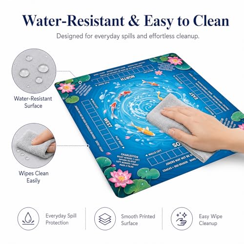Carp Fish Pattern Mahjong Mat,Non Slip American Mah Jongg Table Mat | 32in soft neoprene mah jongg mat reduces tile noise protects tabletops & packs easily for game nights or a thoughtful gift - color: 019