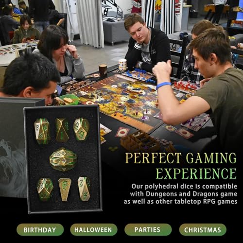 ZHOORQI Metal DND Dice Stonehenge Polyhedral Die Set for RPG(Bronze Green | D and D Dice, 7Pcs/Set Unique Cool Dice, Perfect Dice Gifts for Dungeons and Dragons RPG Role Play Games - color: Bronze Green