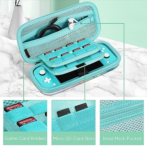 FINTIE Carrying Case for Nintendo Switch Lite 2019, [Shockproof] Hard Shell Protective Cover Travel Bag with Game Card & Micro SD Card Slots for Switch Lite Console & Accessories, Emerald Marble - color: emerald marble