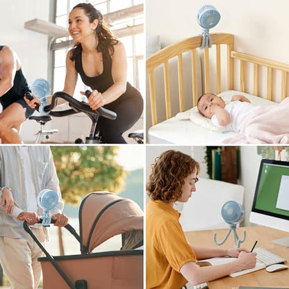 Momcozy 8000mAh Portable Stroller Fan, 27H Ultra-long Battery Life Detachable 4 Speed 360°Rotate LED Night Light with 2 Modes, USB Rechargeable Handheld Cooling Fan for Travel/Car Seat/Bedroom - color: Blue