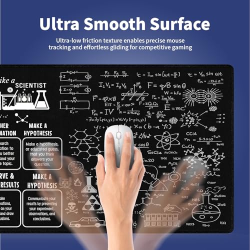 Science STEM Large Black Mouse Pad, Scientific Method Chart Doodle Desk Mat | Physics Chemistry Biology Math Formulas, Inspirational Quote White, Science Teacher, 31.5" x 11.8", Stitched Keyboard Mat - color: Science & Education Formulas