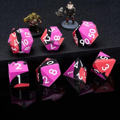 Silicone D&D Dice, 7pcs Rubber Polyhedral DND Dice Set, Sharp Edges Soft Perfect Bouncer for Dungeons and Dragons, RPG, MTG (D4, D6, D8, D10, D12, D20, D%) for Ages 15 and Up - color: Red Black Rose Red