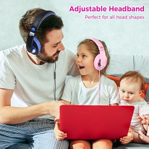 rockpapa Comfort+ Kids Headphones with Microphone, Boys Girls Student Over-Ear Headphones Wired Foldable for School Classroom Laptop PC Computer Tablet Pink - color: Hot Pink