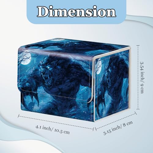 Commander Deck Box for Trading Cards - Fits 100+ Double Sleeved Cards, PU Leather MTG TCG Storage Case with Strong Magnetic Closure, Howling Werewolf - color: Howling Werewolf