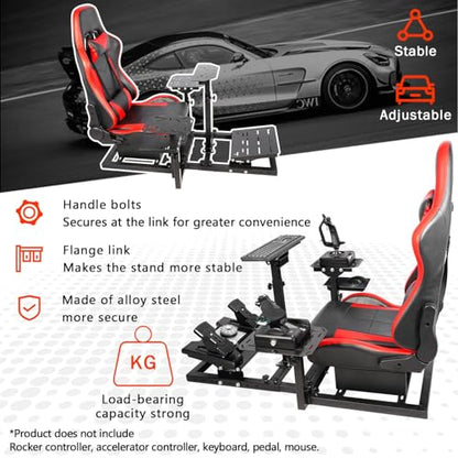 Gazzyt Flight Racing Simulator Cockpit Stand with Red Seat Fit for Logitech G29 G920 G923 X52 for Thrustmaster Hotas race car seat without Steering Wheel, Pedals, shifters, Keyboard and Flight Stick