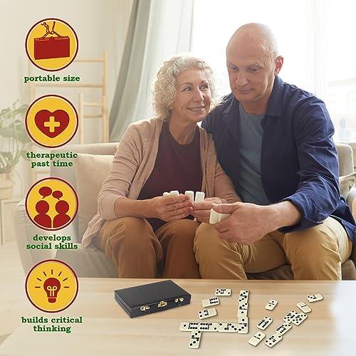 Double Six Domino Set in Wooden Box - Premium 28-Piece Classic Table Tiles Educational Game for Adults and Kids – Travel Friendly - Board Games for Boys and Girls- Ideal for Game Night and Gifting
