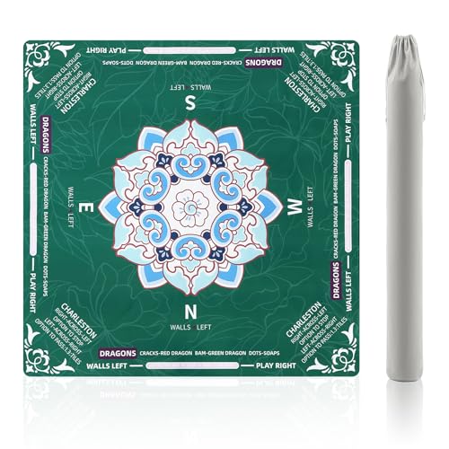 American Mahjong Mat with Rules Non Slip Table Cover Teal Green Design | Mahjong Mat for Table 31.5"x31.5" Noise Reduction with Velvet Storage Bag for Mahjong, Poker, Board, Card, Tile Games - color: Nori Green