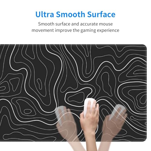 Topographic Contour Extended Big Mouse Pad Large,Gaming Mouse Pad Desk Pad,31.5x11.8 Inch Long Computer Keyboard Mouse Mat Mousepad with 3mm Non-Slip Base and Stitched Edge for Gaming and Office - color: Black Topographic5