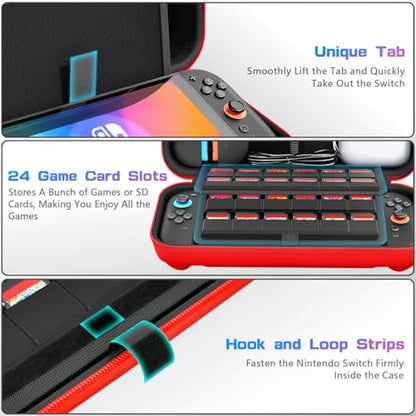 daydayup Switch Carrying Case Compatible with Nintendo Switch 2, with 24 Games Cartridges Protective Hard Shell Travel Carrying Pouch DS Case Red - color: Red, size: 2025-Inch