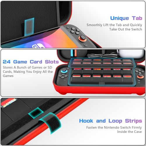 daydayup Switch Carrying Case Compatible with Nintendo Switch 2, with 24 Games Cartridges Protective Hard Shell Travel Carrying Pouch DS Case Red - color: Red, size: 2025-Inch