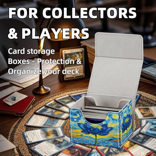 Trading Card Storage Box, Holds 100+ for MTG Cards, Premium PU Leather with Magnetic Closure, Starry Night With Blue Lotus Durable Deck Box for Magic the Gathering, Trading Card Games - color: Starry Night With Blue Lotus