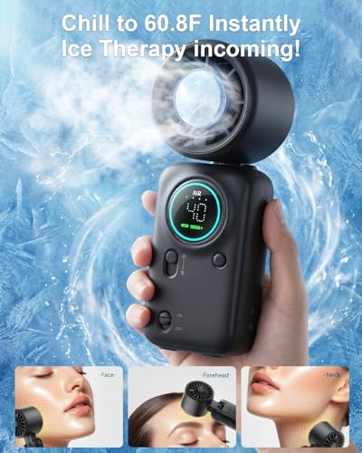 Portable Handheld Fan, Ice Cooling Turbo Fan, 20000 RPM Handheld Personal Fan, Rechargeable 20H, Stepless Speed + LED Display – Mini Pocket Fan Travel Gift for Outdoor / Office / Home Watching Game - color: Black