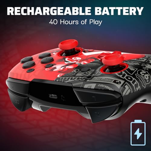 PDP Rematch Glow Wireless Controller Grand Prix Mario Nintendo Switch 2 | Nintendo Switch Lite, OLED, Motion Controls, Rechargeable 40-Hr Battery, 2 Mappable Back Buttons, Grand Prix Mario Glow - color: Grand Prix Mario