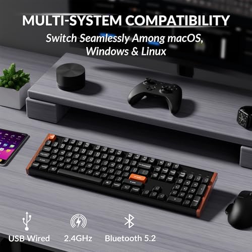 Keychron K10 HE Hall Effect Keyboard, Ultra-Fast Lime Banana Magnetic Switch, Full-Size Tri-Mode Wireless Keyboard with Rapid Trigger, Adjustable Actuation, RGB, Aluminum + Wood Frame - Black - color: Lime Banana Switch - Black