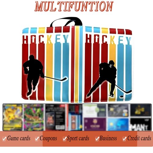 400 Pocket Zippered Hockey Card Binder, 4-Pocket Trading Card Album with 50 Removable Sleeves, PU Leather Waterproof Sports Card Holder for NHL Hockey Cards Storage Display Case Gift - size: 400 Pockets Hockey