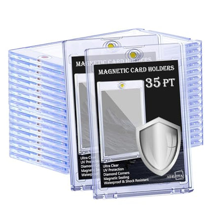 10-Pack Magnetic Card Holder for Trading Cards, 35pt Ultra Clear One Touch Card Holder, U-V Protector Hard Plastic Card Sleeves, Display Cases for Baseball Cards, Game Cards, Sports Cards - size: 10