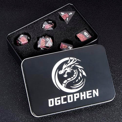 Metal DND Cat Dice 7PCS Polyhedral RPG Dice Set with Gift Case for Dungeons Dragons Role Playing Game, D and D Dice D6 D8 D10 D12 D20 D% (Purplish Red) ﻿ - color: Cat-purple Red&black