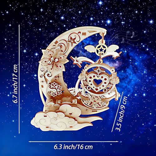 3D Wooden Puzzles for Adults Teens DIY Music Box Wood Model Kit Craft Kits | Mechanical Engineering Project to Build Cool Birthday Gift for Age 14+ Years Old - style: moon