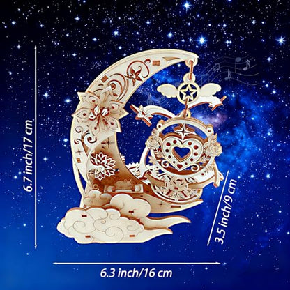 3D Wooden Puzzles for Adults Teens DIY Music Box Wood Model Kit Craft Kits | Mechanical Engineering Project to Build Cool Birthday Gift for Age 14+ Years Old - style: moon