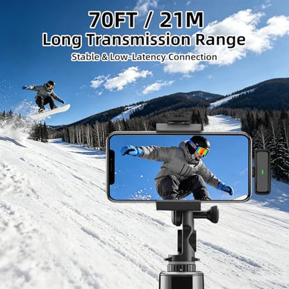 Wireless Microphone for iPhone Android Phone, USB C Mini Clip on Mic | Noise Canceling, 24H Battery Life with Charging Case, 70Ft Range, Lavalier Mic for Content Creators Video Recording Vlogging