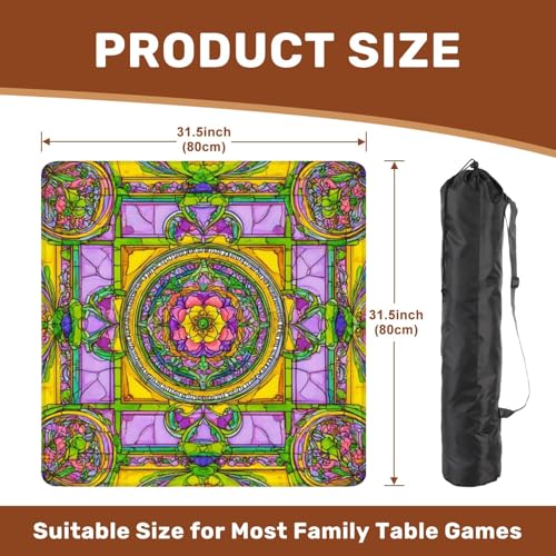 Mahjong Mat 31.5" x 31.5" Vibrant Stained Glass Floral Yellow Purple Hues Non-Slip Noise Reduction Mahjong Tiles Table Cover for Dominoes Poker Card Board and Tile Games Gift - color: Color10