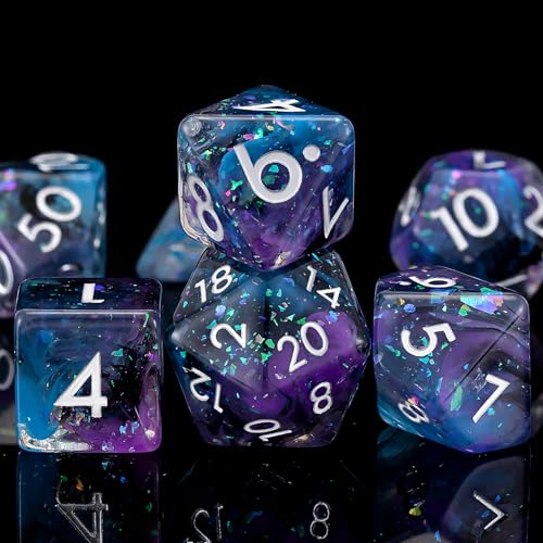 Resin Dice Set,Polyhedral Dice Gliter Inclusion Dice,RPG D&D Dice Set for Dungeons and Dragons MTG RPG Role Playing Games Black Blue Purple - color: Black Blue Purple Gliter