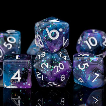 Resin Dice Set,Polyhedral Dice Gliter Inclusion Dice,RPG D&D Dice Set for Dungeons and Dragons MTG RPG Role Playing Games Black Blue Purple - color: Black Blue Purple Gliter