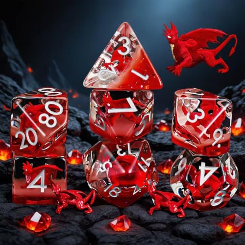 DND Resin Dice Set, Polyhedral D&D Red Dragon Dice Inclusion Dice for Dungeons and Dragons MTG RPG (Red Dragon) - color: Red Dragon