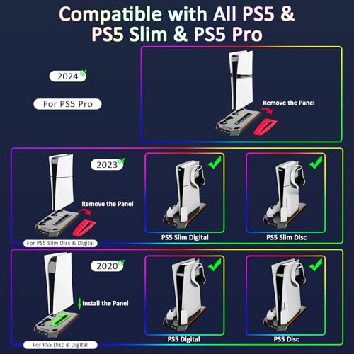 PS5/Slim/Pro Cooling Station for PlayStation 5 Console,PS5 Cooler Fan with Dual PS5 Controller Charger Incl. 3 Level Fans,Headset,USB Hubs,PS5/Slim Stand for PlayStation 5 Accessories - color: RGB-Black