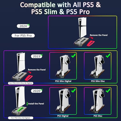 PS5/Slim/Pro Cooling Station for PlayStation 5 Console,PS5 Cooler Fan with Dual PS5 Controller Charger Incl. 3 Level Fans,Headset,USB Hubs,PS5/Slim Stand for PlayStation 5 Accessories - color: RGB-Black